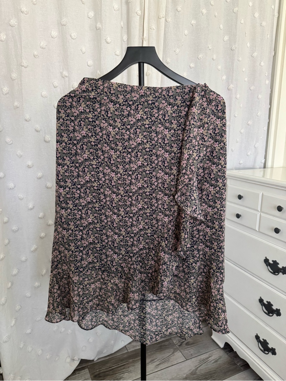 DR2 Black Skirt with Pink Floral Ruffle Hem